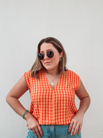 Orange Sunshine Plaid Top