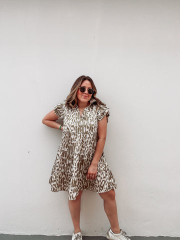Olive Leopard Printed Easy Dress