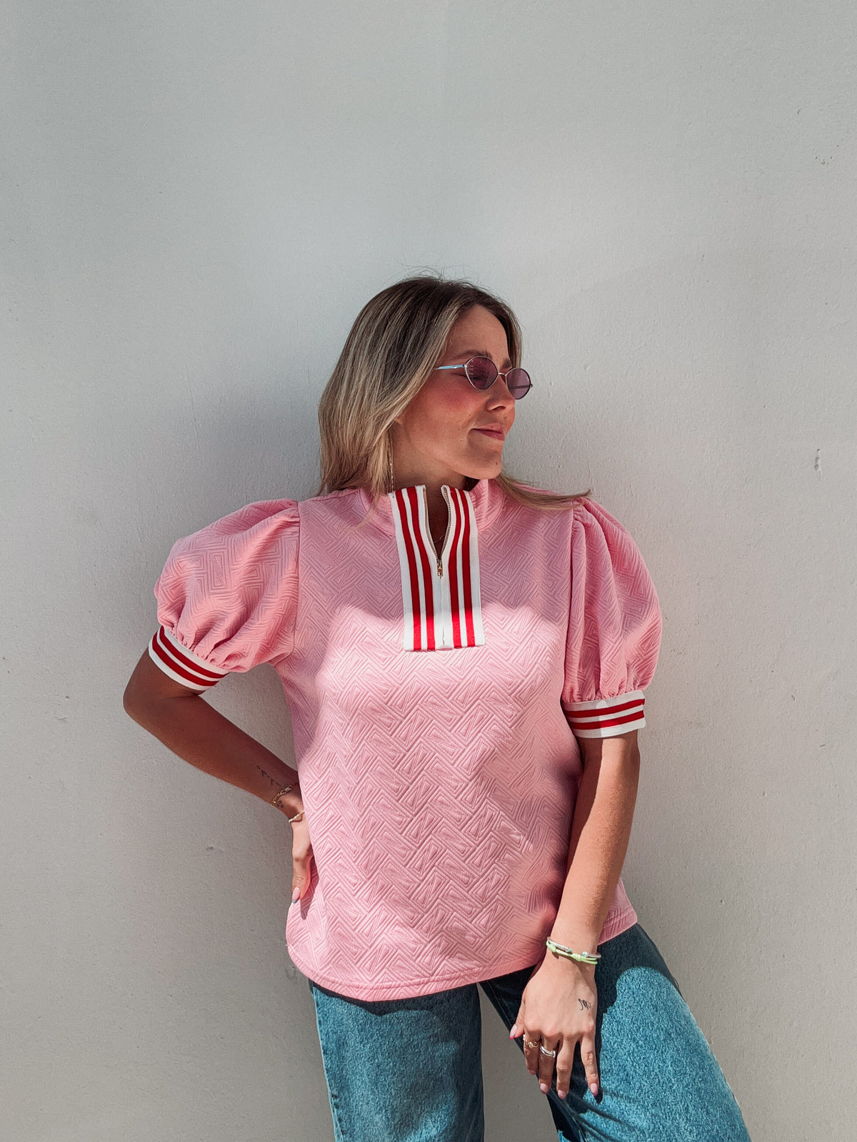 Candy Striped Pink Zipper Top