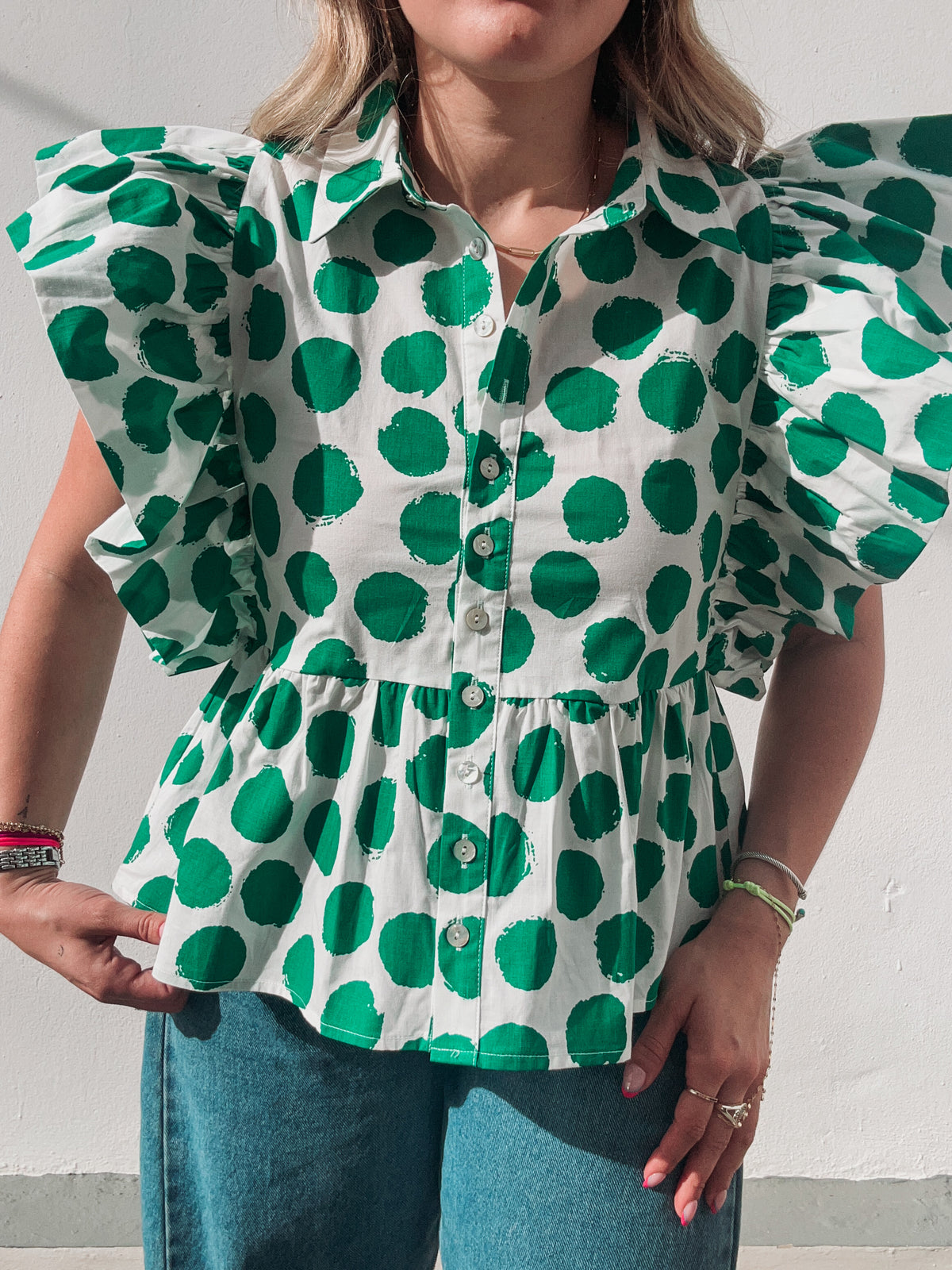 Esmeralda Ruffle Polka Dot Blouse
