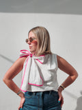 White & Hot Pink Bow Top