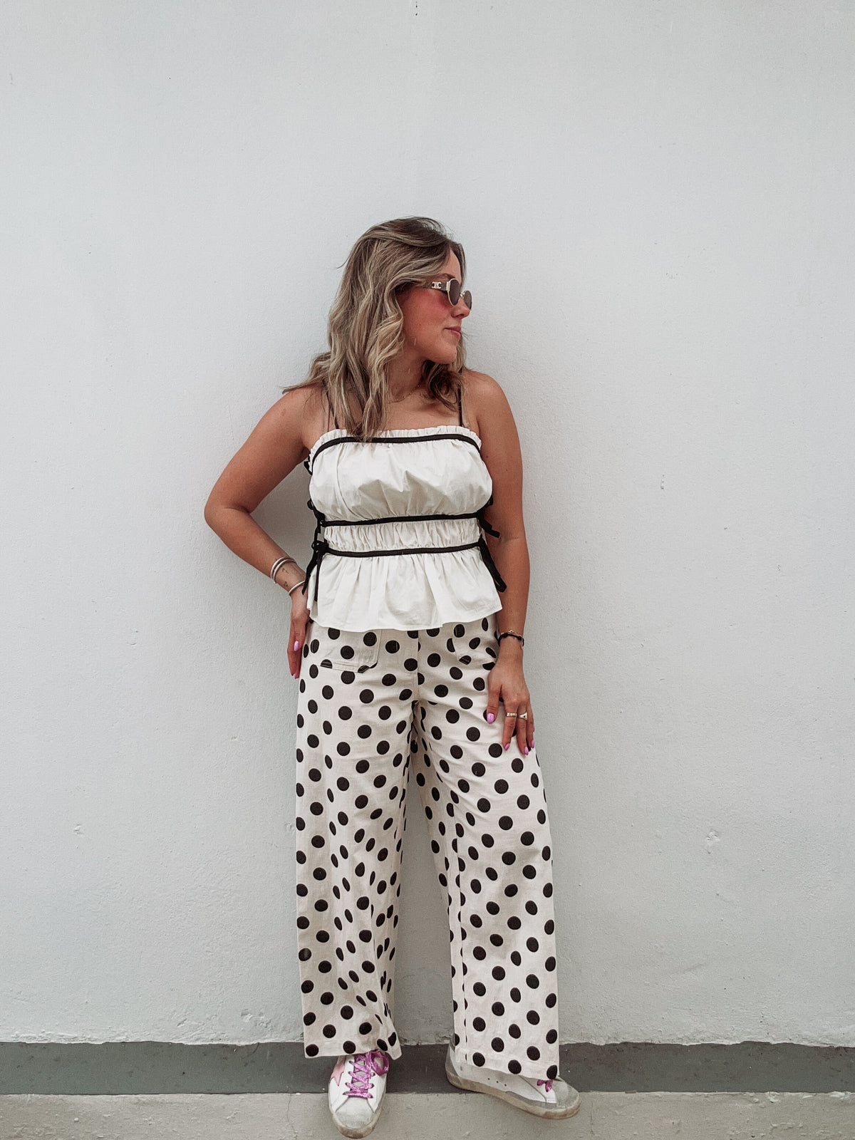 Cream & Black Ties Top