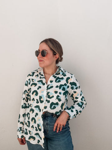 Leopard Teal & Lemon Printed Blouse