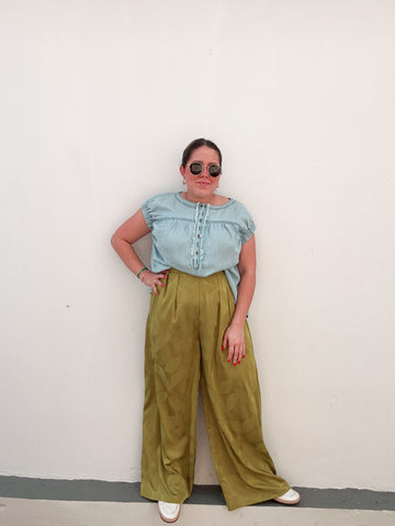 Olive Chartreuse Printed Pants