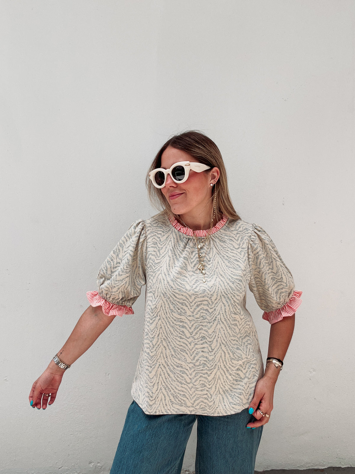 Grey & Cream Zebra Blouse