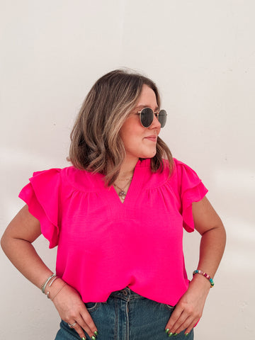 Hot Pink Ruffle Blouse
