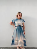 Vanilla & Royal Blue Striped Skirt Set