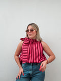 Rose & Wine Stripe Bow Top