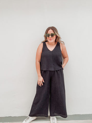 Navy Textured Jumpsuit