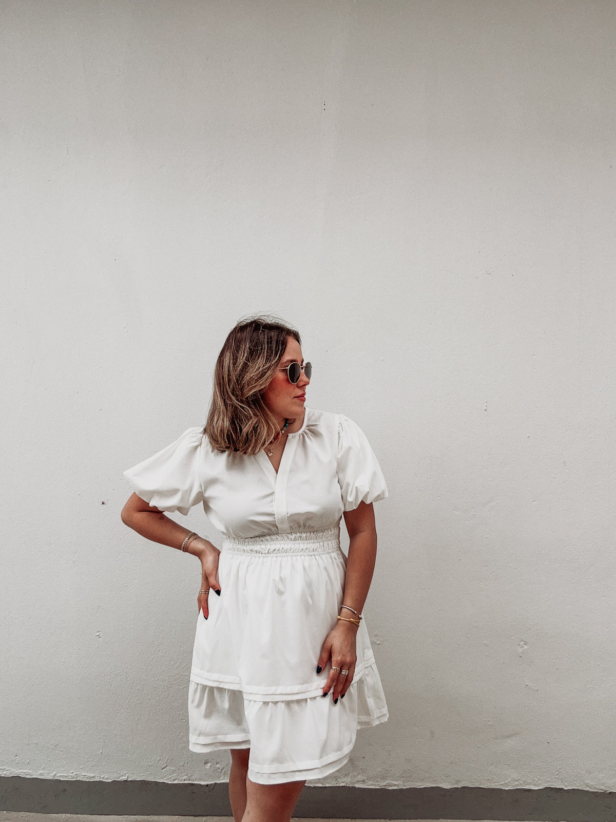 White Puff Sleeve Dress
