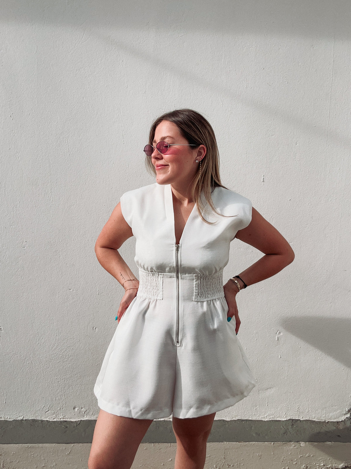 White Zipper Romper