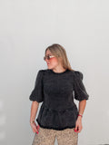 Washed Black Puff Sleeve Blouse