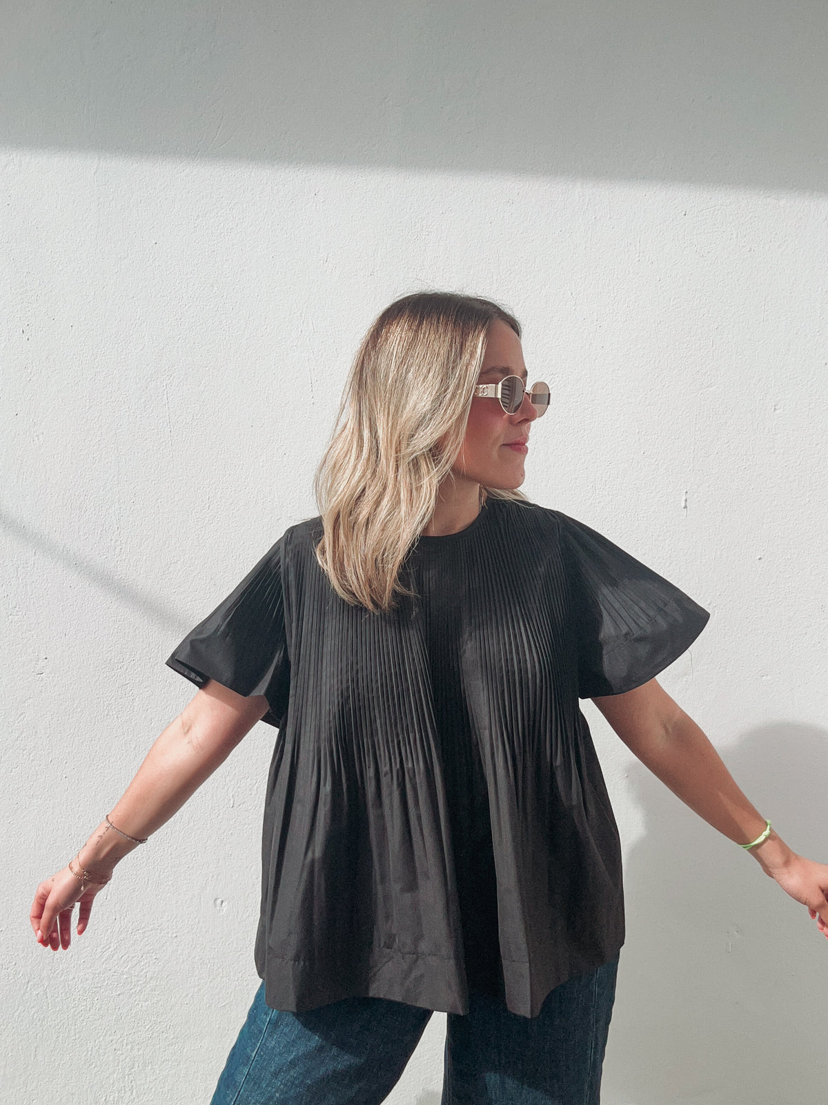 Black Pleated Blouse