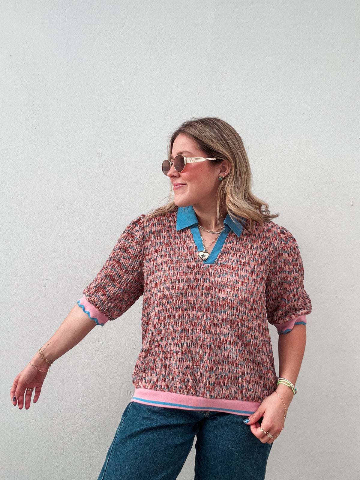 Sprinkles Pink & Blue Scallop Top