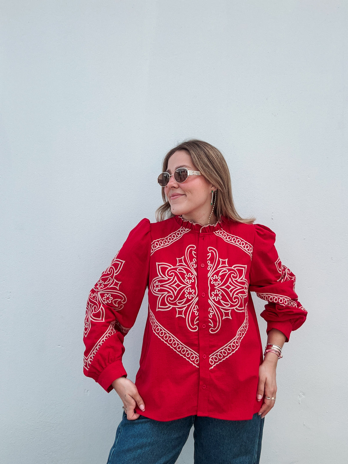 Red Embroidered Blouse
