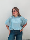 Blue Metallic Bubble Blouse