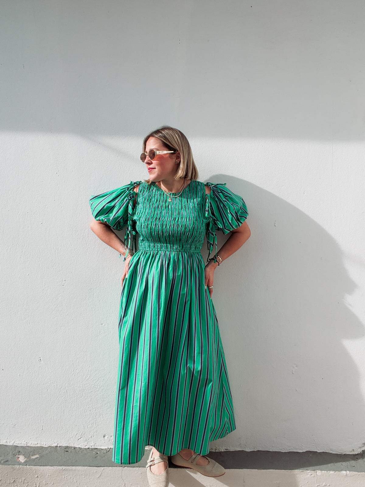 green and blue striped dress & Stripe Personalization & Bow Options:No Text + Headband Azure coast mini dress together style BDAYSALE25