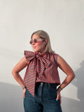 Orange & Navy Stripe Bow Top