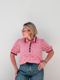 Mauve Stripe Collar Lace Top