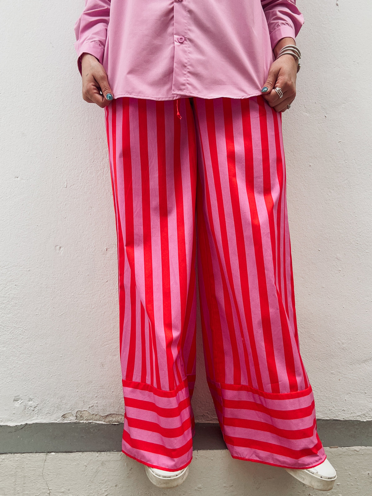 Red & PinkStriped  Elastic Pants