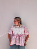 White & Lilac Palms Mesh Blouse