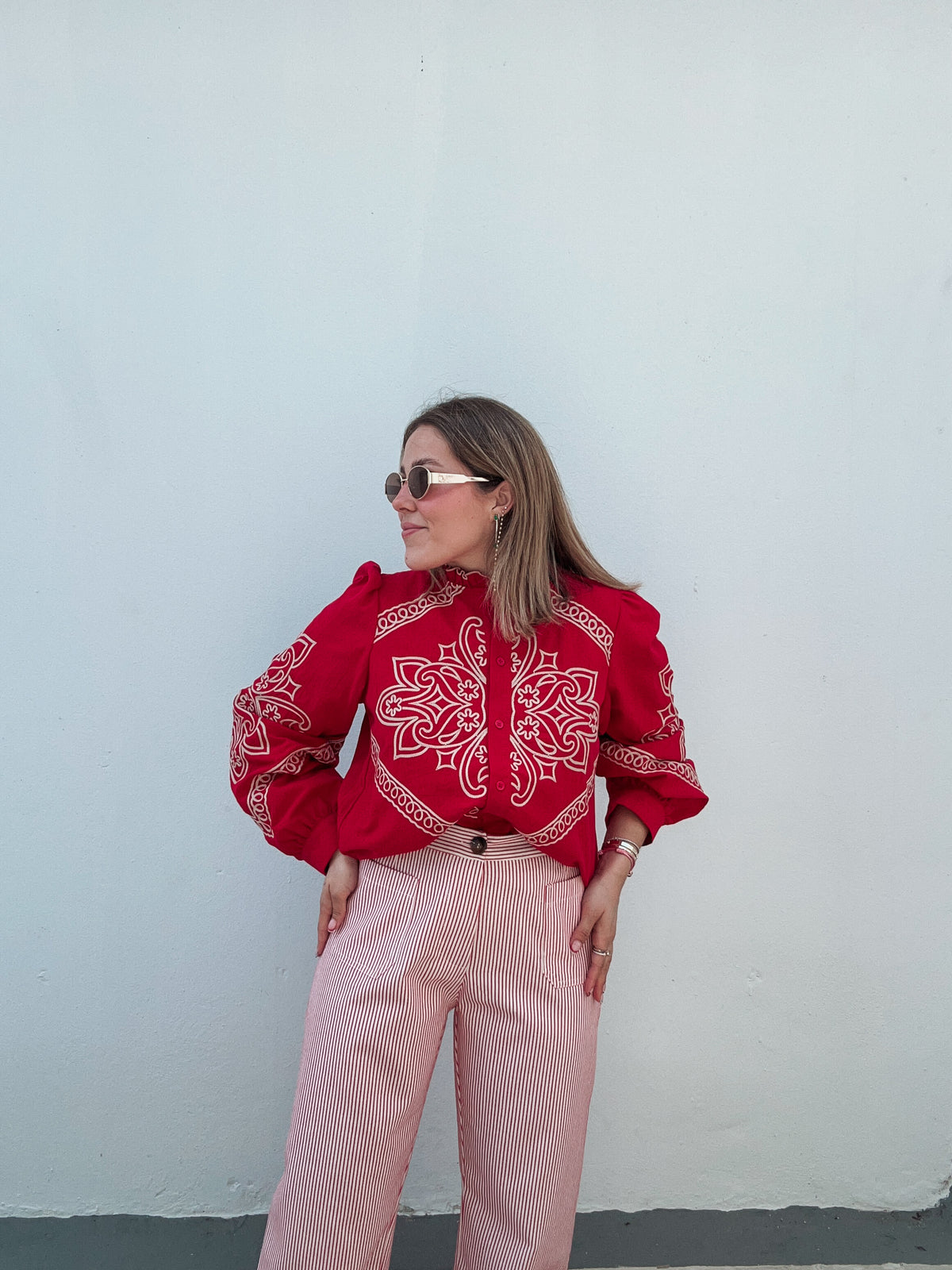 Red & Cream Striped Pants