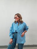 Blue & White Striped Oversized Button Down Blouse