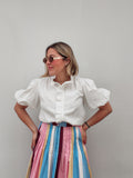 White Stripe Ruffle Blouse
