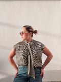 Black Satin Stripe Top