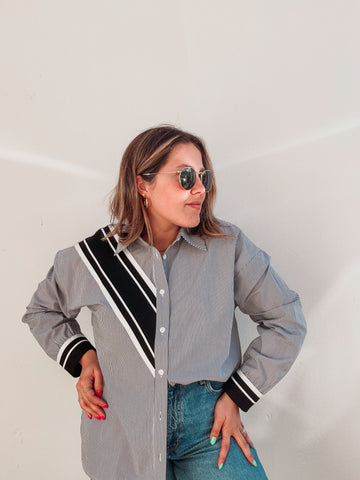 Black Striped Button Down