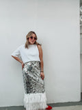 Silver Sequin Feather Skirt