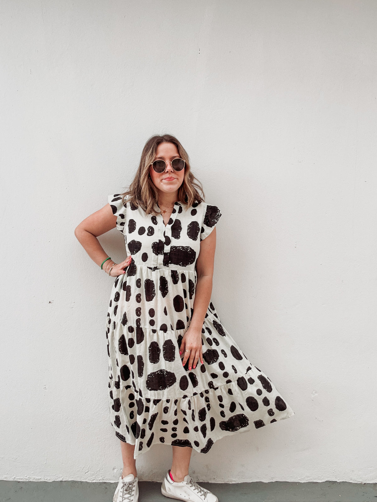 White & Black Printed Dress