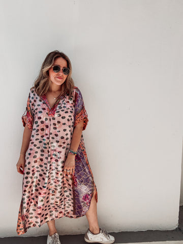 Mix Patterns Polka Dot Metallic Dress