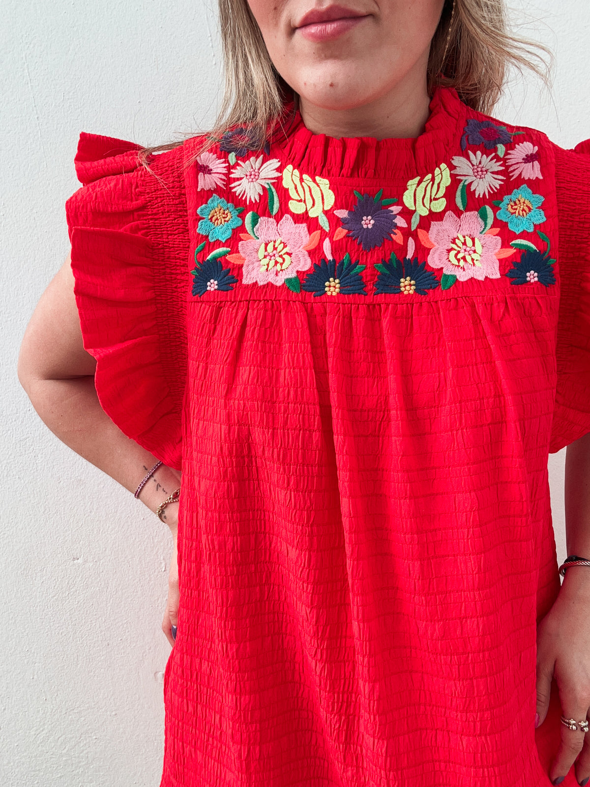 Floral Red Embroidered Dress