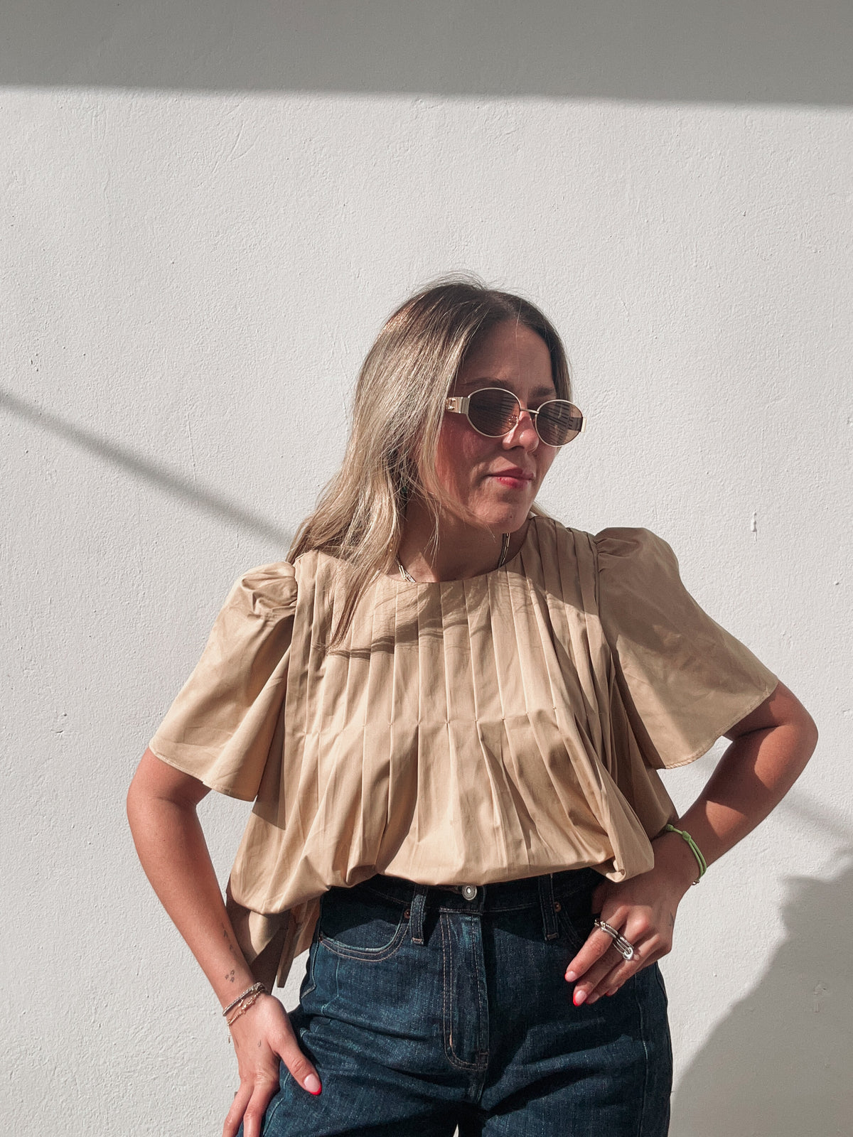 Taupe Pleated Blouse