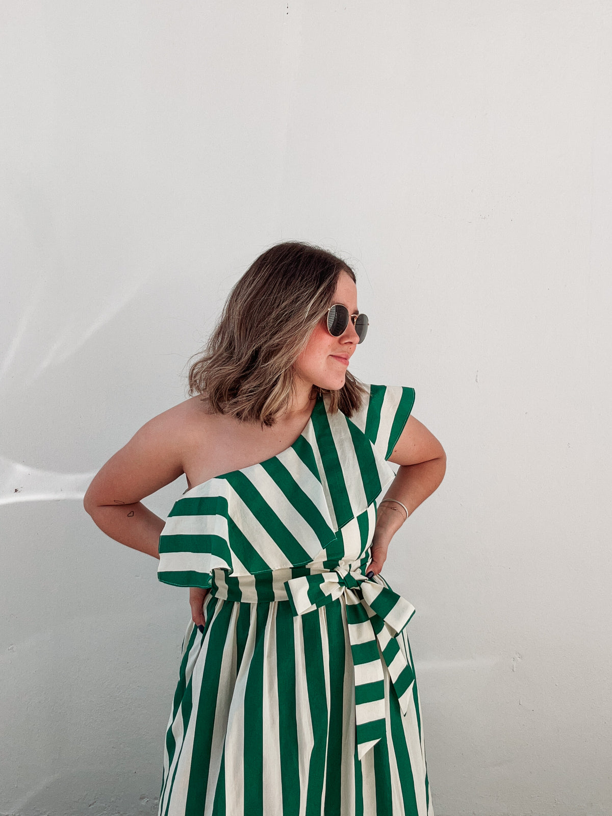 Avocado Green Striped Dress