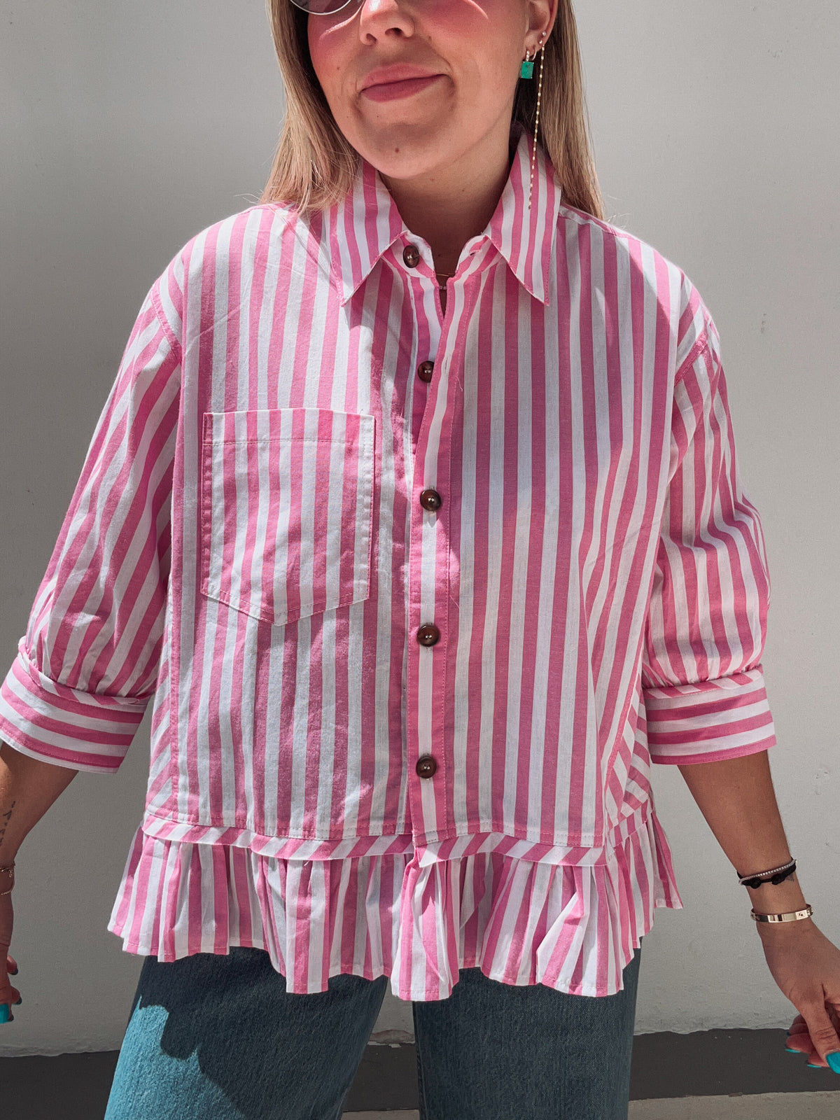 Pink Striped Button Blouse