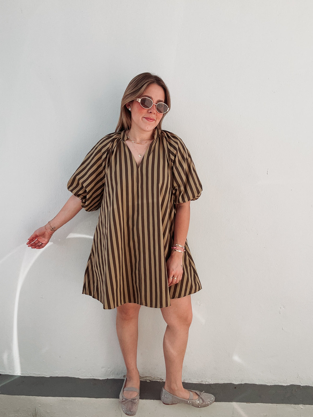 Olive & Green Striped Dress