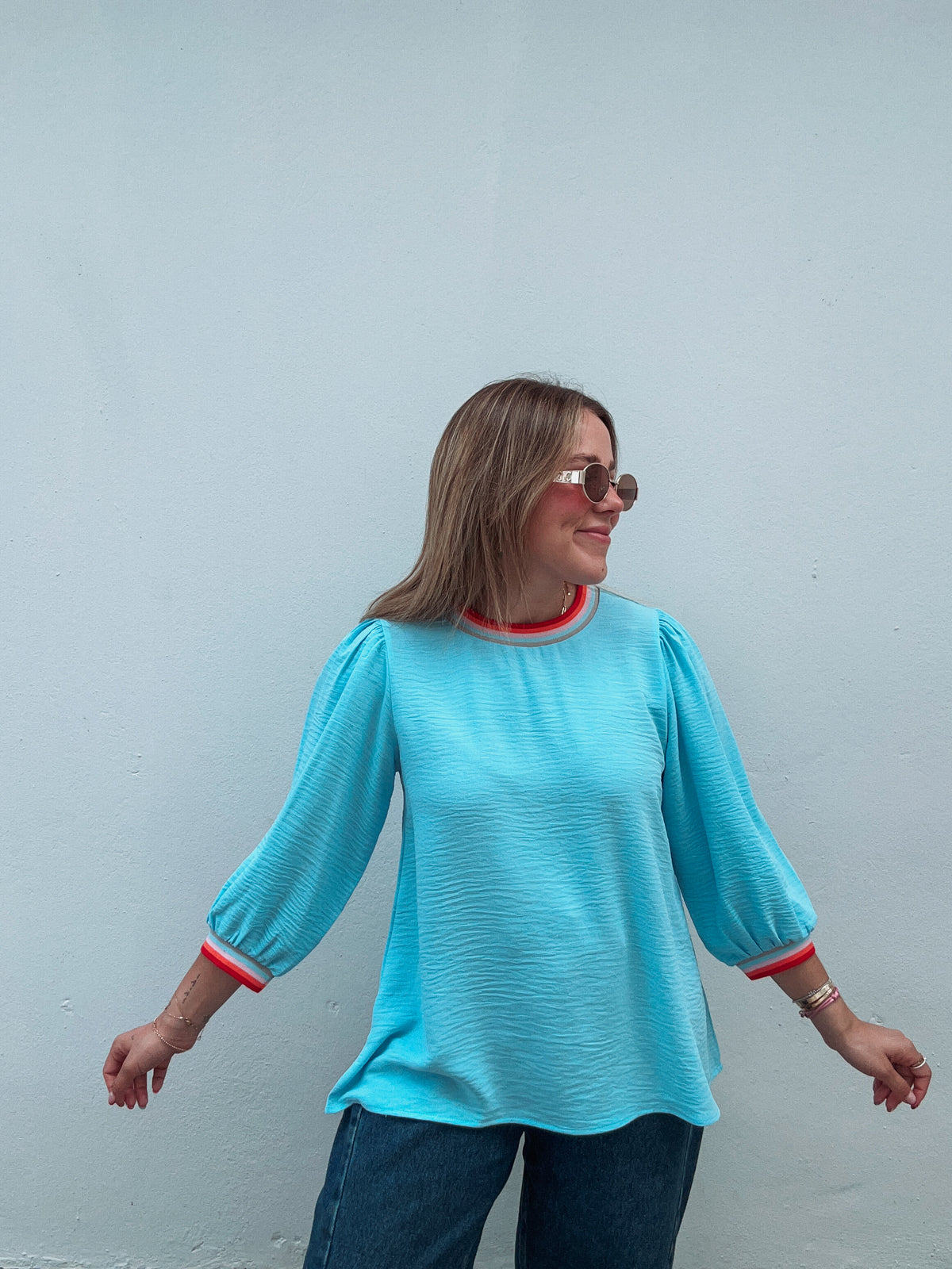 Light Blue Rainbow Stripe Blouse