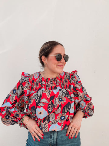 Orange & Blue Floral Blouse