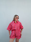 Red & Lilac Striped Short Set
