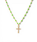 Neon Green Pavé Cross Enamel Necklace