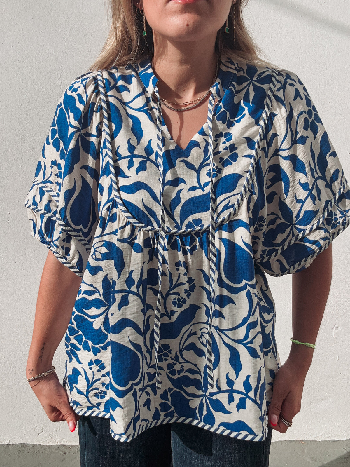 Blue & White Floral Blouse