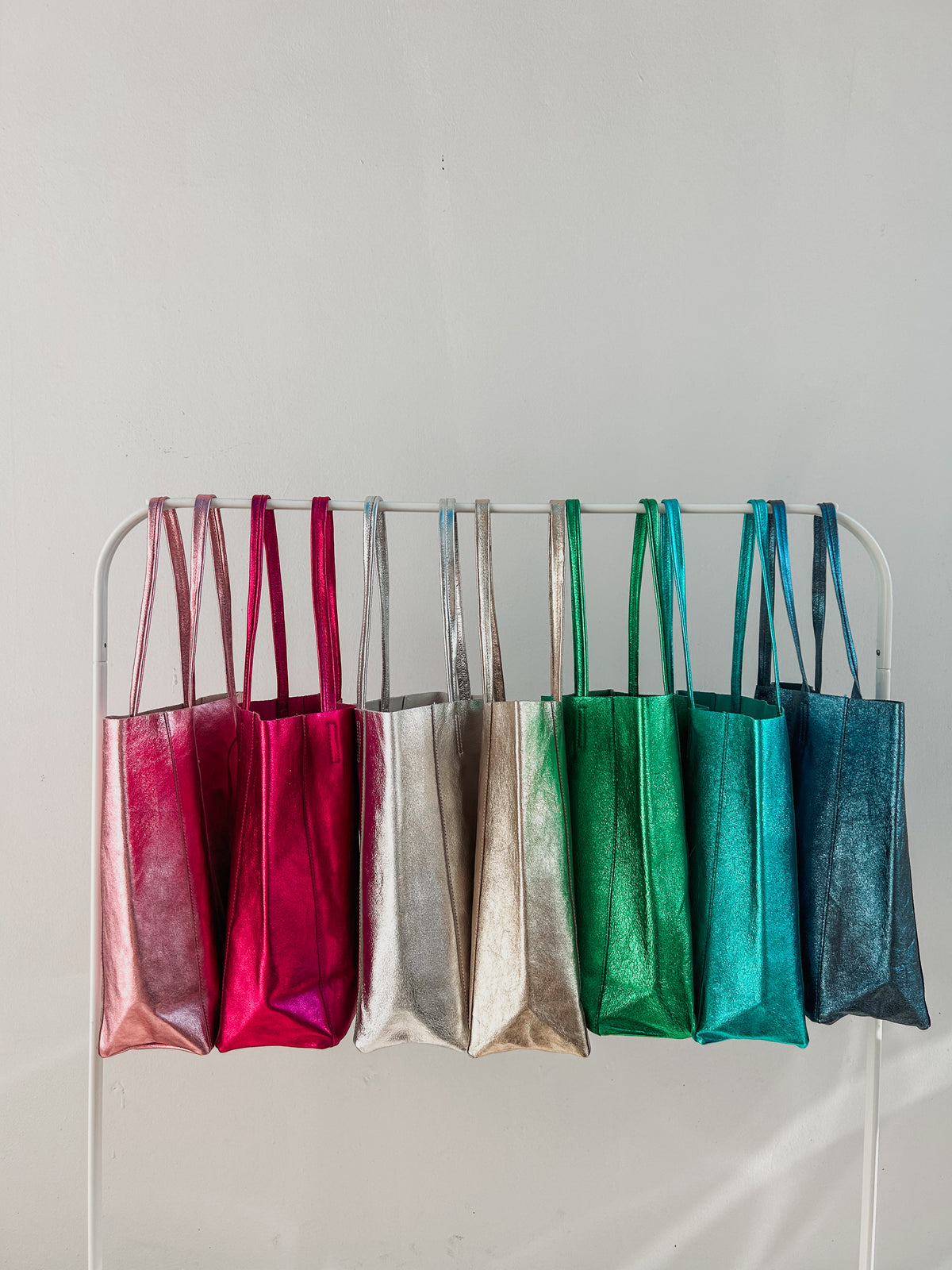 Magenta Metallic Leather Tote