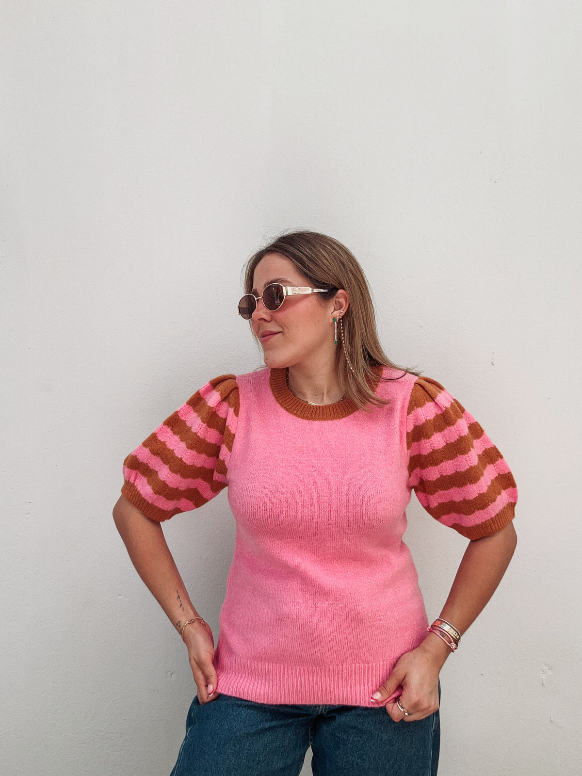 Pink & Caramel Knitted Top