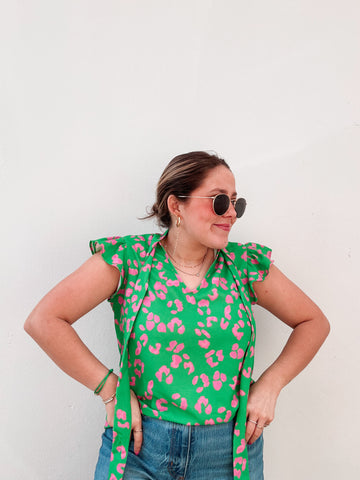 Pink Leopard Green blouse