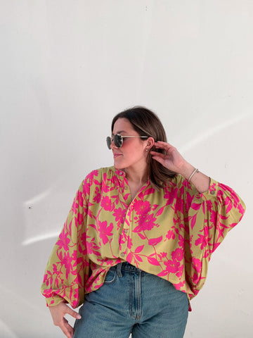 Lime & Pinks Floral Blouse