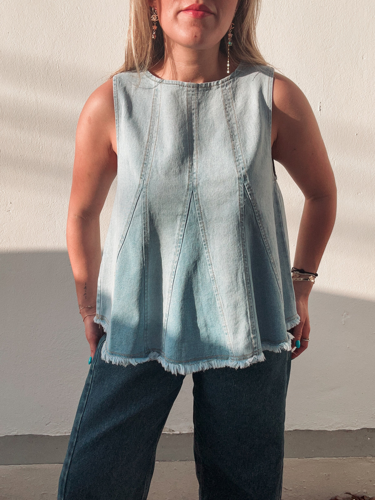 Light Denim Fringe Blouse
