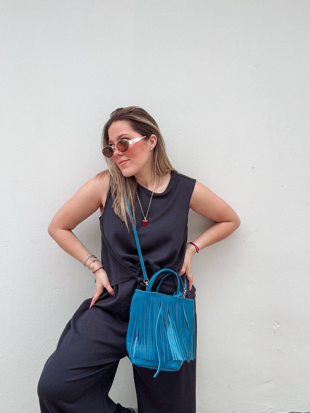 Orange Metallic Fringe Tote Crossbody