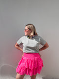 Neon Pink Eyelet Ruffle Skirt